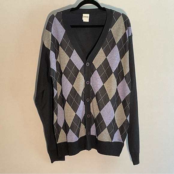 Haband Other - Haband Men's Black and Purple Argyle Cardigan